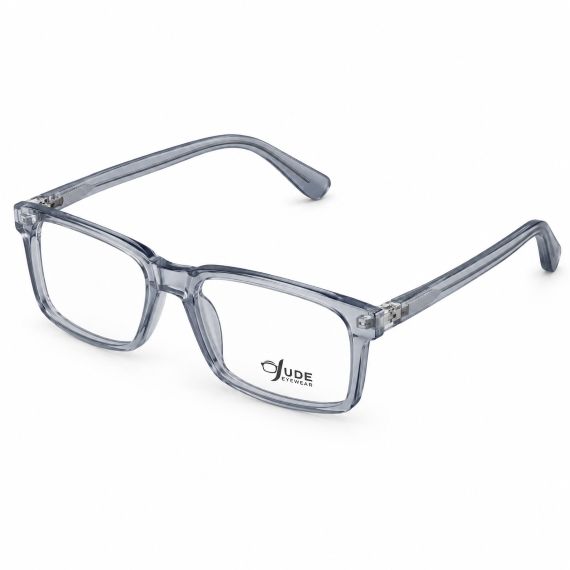 Jude Eyewear Slate Blue rectangular glasses, angled view.
